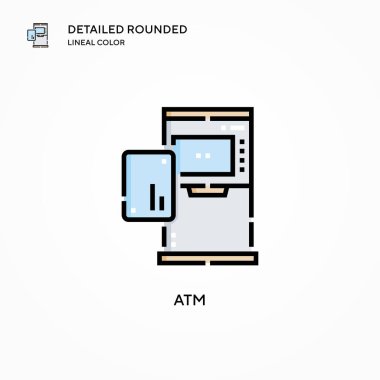 ATM vektör simgesi. Modern vektör illüstrasyon kavramları. Düzenlemesi ve kişiselleştirmesi kolay.