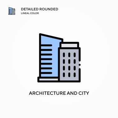 Mimari ve şehir vektör ikonu. Modern vektör illüstrasyon kavramları. Düzenlemesi ve kişiselleştirmesi kolay.