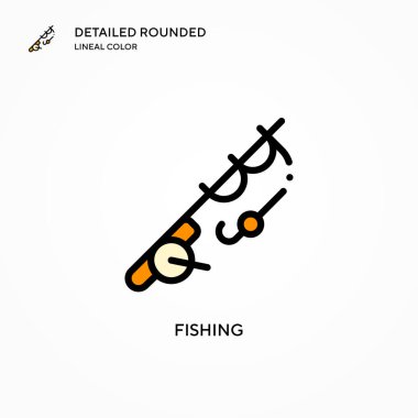 Balık tutma vektörü simgesi. Modern vektör illüstrasyon kavramları. Düzenlemesi ve kişiselleştirmesi kolay.