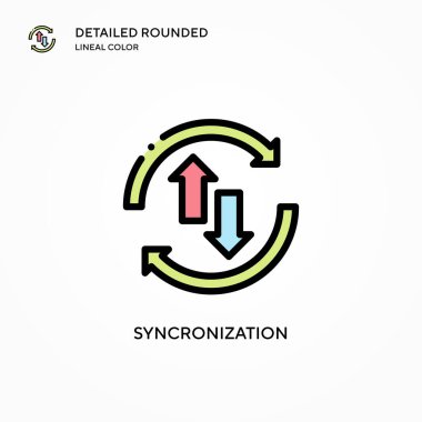 Senkronizasyon vektör simgesi. Modern vektör illüstrasyon kavramları. Düzenlemesi ve kişiselleştirmesi kolay.