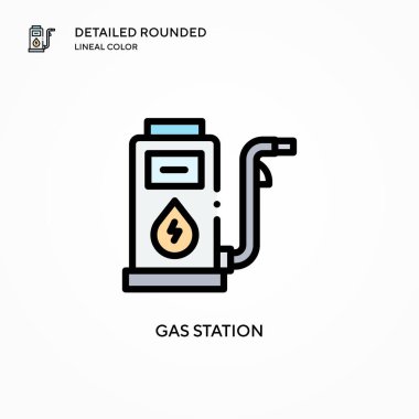 Benzin istasyonu vektör simgesi. Modern vektör illüstrasyon kavramları. Düzenlemesi ve kişiselleştirmesi kolay.
