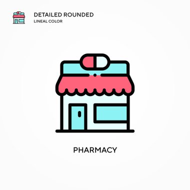 Eczane vektör ikonu. Modern vektör illüstrasyon kavramları. Düzenlemesi ve kişiselleştirmesi kolay.