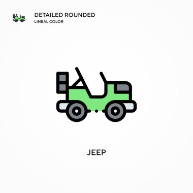 Jeep vektör simgesi. Modern vektör illüstrasyon kavramları. Düzenlemesi ve kişiselleştirmesi kolay.