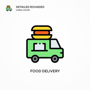 Yemek teslimatı vektör ikonu. Modern vektör illüstrasyon kavramları. Düzenlemesi ve kişiselleştirmesi kolay.