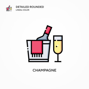 Şampanya vektör ikonu. Modern vektör illüstrasyon kavramları. Düzenlemesi ve kişiselleştirmesi kolay.