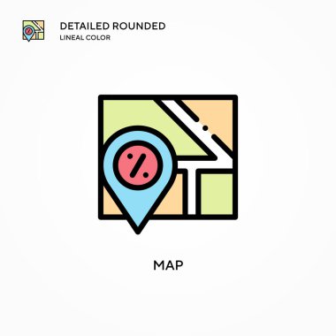 Harita vektör simgesi. Modern vektör illüstrasyon kavramları. Düzenlemesi ve kişiselleştirmesi kolay.