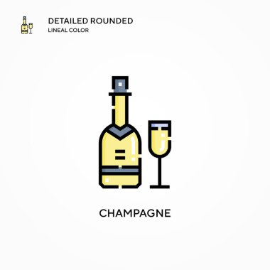 Şampanya vektör ikonu. Modern vektör illüstrasyon kavramları. Düzenlemesi ve kişiselleştirmesi kolay.