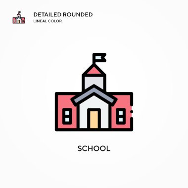 Okul vektör simgesi. Modern vektör illüstrasyon kavramları. Düzenlemesi ve kişiselleştirmesi kolay.