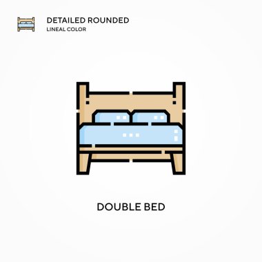 Çift yatak vektör ikonu. Modern vektör illüstrasyon kavramları. Düzenlemesi ve kişiselleştirmesi kolay.
