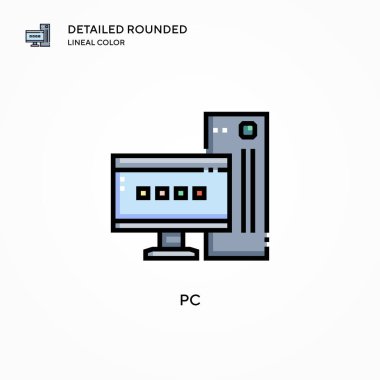 Pc vektör simgesi. Modern vektör illüstrasyon kavramları. Düzenlemesi ve kişiselleştirmesi kolay.