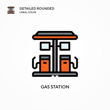 Benzin istasyonu vektör simgesi. Modern vektör illüstrasyon kavramları. Düzenlemesi ve kişiselleştirmesi kolay.
