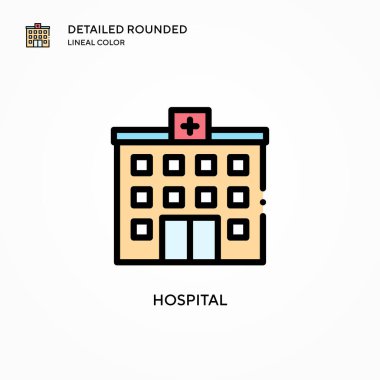 Hastane vektör ikonu. Modern vektör illüstrasyon kavramları. Düzenlemesi ve kişiselleştirmesi kolay.