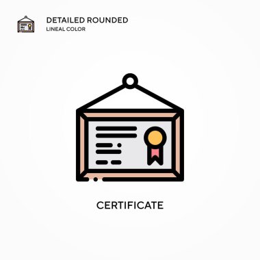 Sertifika vektör simgesi. Modern vektör illüstrasyon kavramları. Düzenlemesi ve kişiselleştirmesi kolay.
