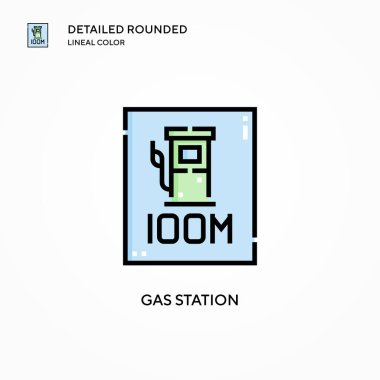 Benzin istasyonu vektör simgesi. Modern vektör illüstrasyon kavramları. Düzenlemesi ve kişiselleştirmesi kolay.