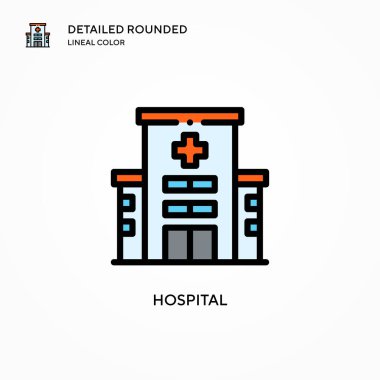 Hastane vektör ikonu. Modern vektör illüstrasyon kavramları. Düzenlemesi ve kişiselleştirmesi kolay.