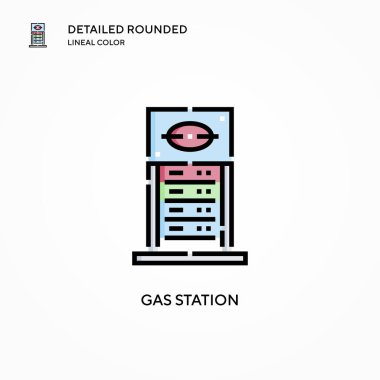 Benzin istasyonu vektör simgesi. Modern vektör illüstrasyon kavramları. Düzenlemesi ve kişiselleştirmesi kolay.