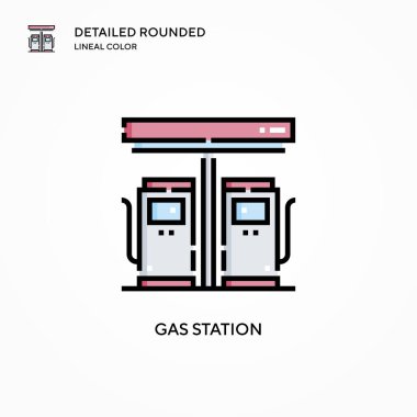 Benzin istasyonu vektör simgesi. Modern vektör illüstrasyon kavramları. Düzenlemesi ve kişiselleştirmesi kolay.