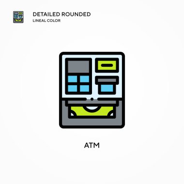 ATM vektör simgesi. Modern vektör illüstrasyon kavramları. Düzenlemesi ve kişiselleştirmesi kolay.