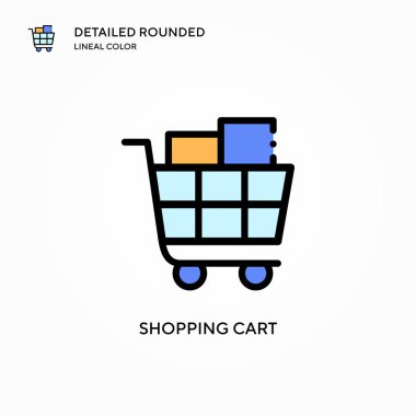 Alışveriş arabası vektör ikonu. Modern vektör illüstrasyon kavramları. Düzenlemesi ve kişiselleştirmesi kolay.