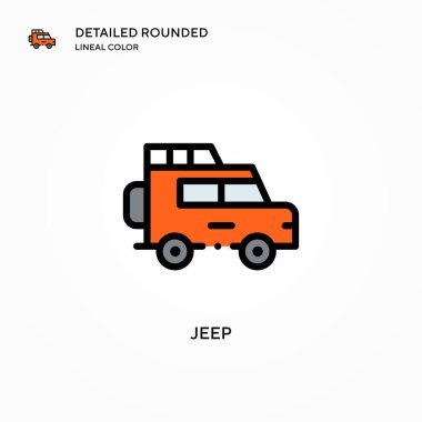 Jeep vektör simgesi. Modern vektör illüstrasyon kavramları. Düzenlemesi ve kişiselleştirmesi kolay.