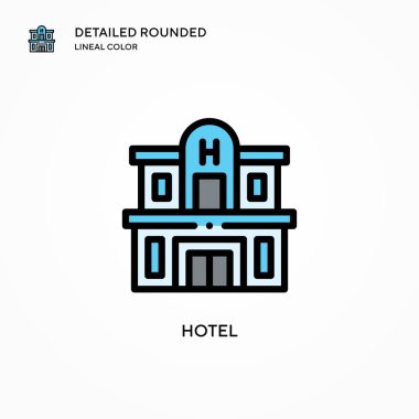 Otel vektör simgesi. Modern vektör illüstrasyon kavramları. Düzenlemesi ve kişiselleştirmesi kolay.