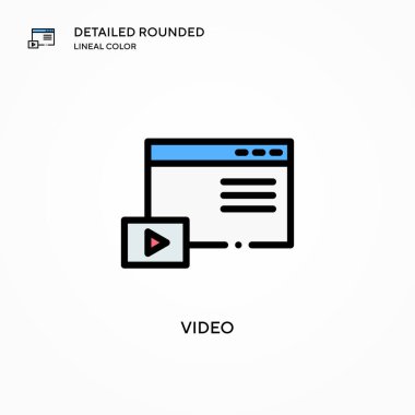 Video vektör simgesi. Modern vektör illüstrasyon kavramları. Düzenlemesi ve kişiselleştirmesi kolay.