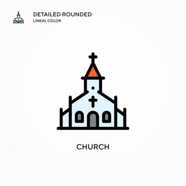 Kilise vektör ikonu. Modern vektör illüstrasyon kavramları. Düzenlemesi ve kişiselleştirmesi kolay.
