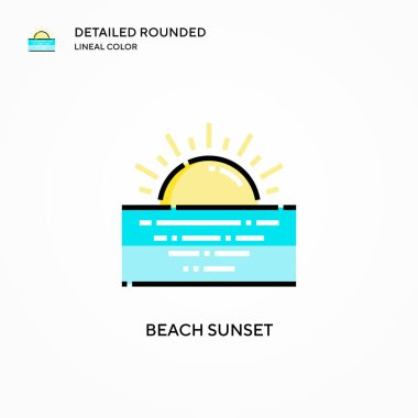 Plaj günbatımı ikonu. Modern vektör illüstrasyon kavramları. Düzenlemesi ve kişiselleştirmesi kolay.