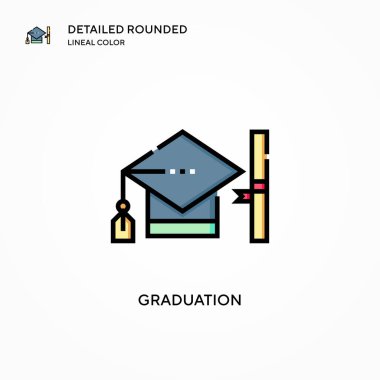 Mezuniyet vektör simgesi. Modern vektör illüstrasyon kavramları. Düzenlemesi ve kişiselleştirmesi kolay.