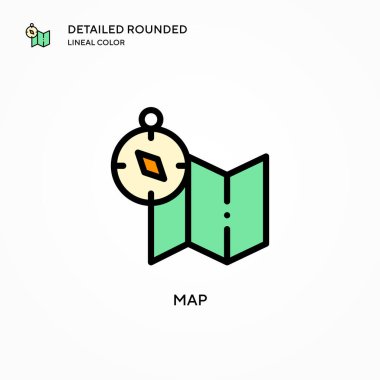 Harita vektör simgesi. Modern vektör illüstrasyon kavramları. Düzenlemesi ve kişiselleştirmesi kolay.