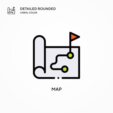 Harita vektör simgesi. Modern vektör illüstrasyon kavramları. Düzenlemesi ve kişiselleştirmesi kolay.