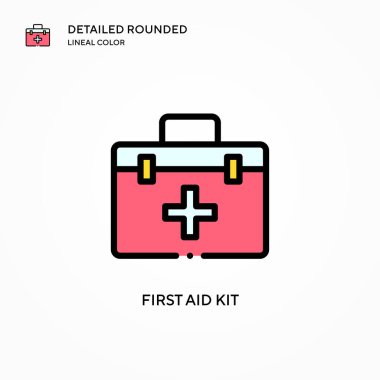 İlk yardım çantası vektör simgesi. Modern vektör illüstrasyon kavramları. Düzenlemesi ve kişiselleştirmesi kolay.
