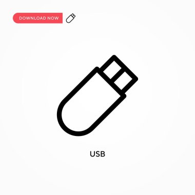 Usb Basit vektör simgesi. Web sitesi veya mobil uygulama için modern, basit düz vektör çizimi