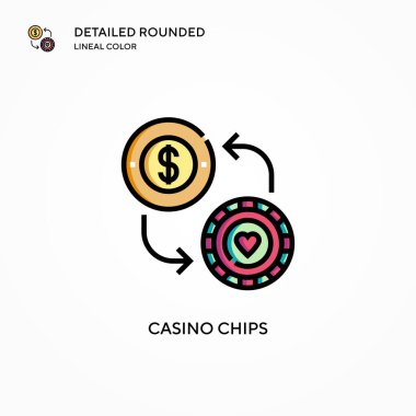 Kumarhane çipleri vektör simgesi. Modern vektör illüstrasyon kavramları. Düzenlemesi ve kişiselleştirmesi kolay.