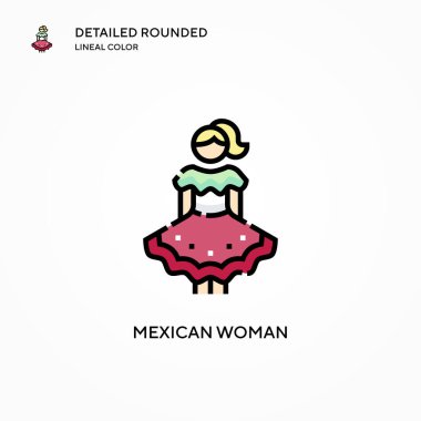Meksikalı kadın vektör ikonu. Modern vektör illüstrasyon kavramları. Düzenlemesi ve kişiselleştirmesi kolay.