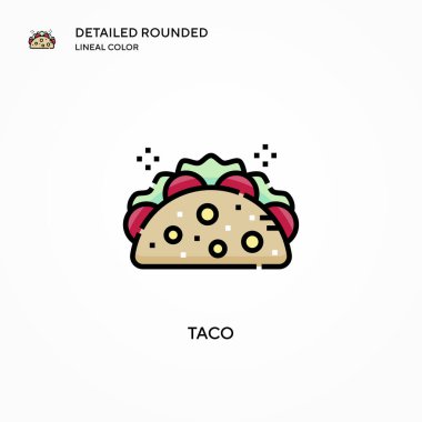 Taco vektör ikonu. Modern vektör illüstrasyon kavramları. Düzenlemesi ve kişiselleştirmesi kolay.