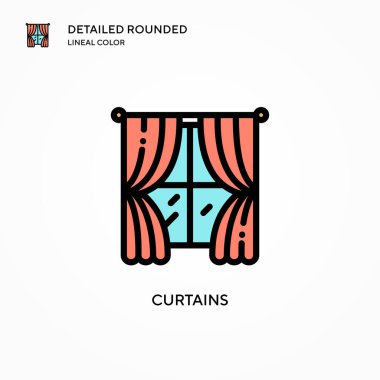 Perde vektör simgesi. Modern vektör illüstrasyon kavramları. Düzenlemesi ve kişiselleştirmesi kolay.