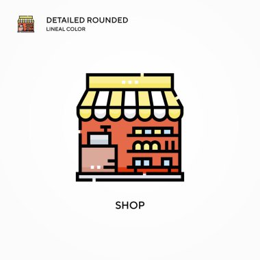 Dükkan vektör ikonu. Modern vektör illüstrasyon kavramları. Düzenlemesi ve kişiselleştirmesi kolay.
