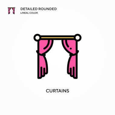 Perde vektör simgesi. Modern vektör illüstrasyon kavramları. Düzenlemesi ve kişiselleştirmesi kolay.