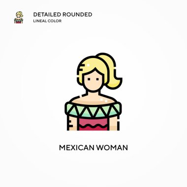 Meksikalı kadın vektör ikonu. Modern vektör illüstrasyon kavramları. Düzenlemesi ve kişiselleştirmesi kolay.
