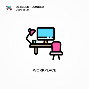 İş yeri vektör simgesi. Modern vektör illüstrasyon kavramları. Düzenlemesi ve kişiselleştirmesi kolay.