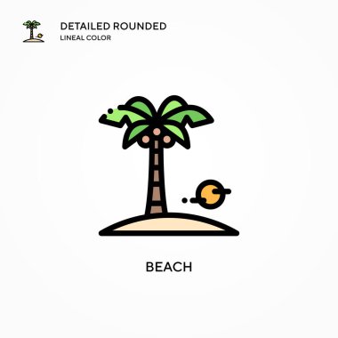 Plaj vektör simgesi. Modern vektör illüstrasyon kavramları. Düzenlemesi ve kişiselleştirmesi kolay.