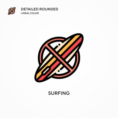 Sörf vektörü simgesi. Modern vektör illüstrasyon kavramları. Düzenlemesi ve kişiselleştirmesi kolay.