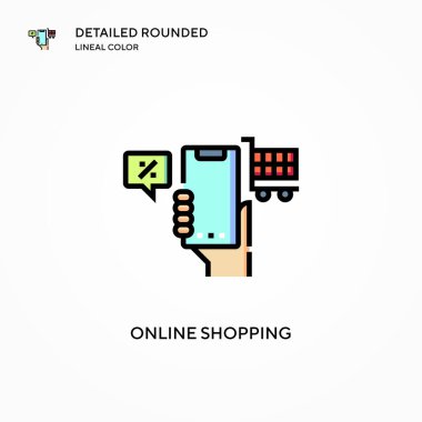 Çevrimiçi alışveriş vektör simgesi. Modern vektör illüstrasyon kavramları. Düzenlemesi ve kişiselleştirmesi kolay.