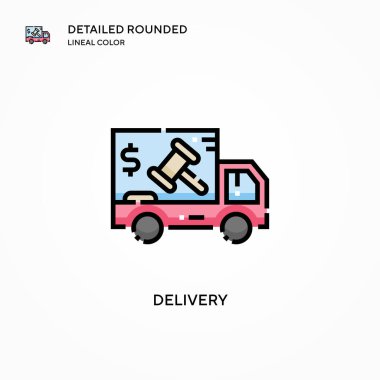 Teslimat vektör simgesi. Modern vektör illüstrasyon kavramları. Düzenlemesi ve kişiselleştirmesi kolay.
