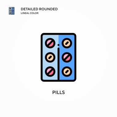 İlaç vektör ikonu. Modern vektör illüstrasyon kavramları. Düzenlemesi ve kişiselleştirmesi kolay.