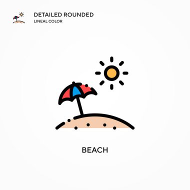 Plaj vektör simgesi. Modern vektör illüstrasyon kavramları. Düzenlemesi ve kişiselleştirmesi kolay.