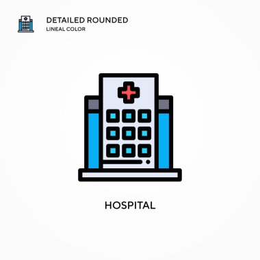 Hastane vektör ikonu. Modern vektör illüstrasyon kavramları. Düzenlemesi ve kişiselleştirmesi kolay.