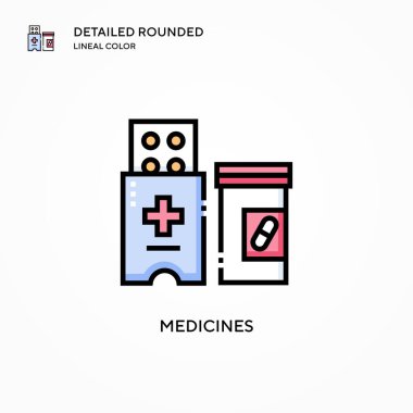 İlaç vektör ikonu. Modern vektör illüstrasyon kavramları. Düzenlemesi ve kişiselleştirmesi kolay.