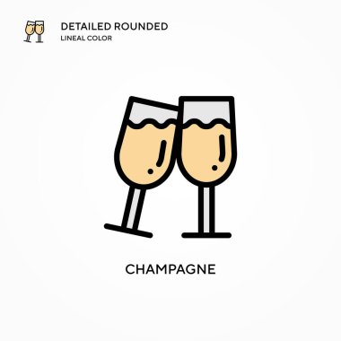 Şampanya vektör ikonu. Modern vektör illüstrasyon kavramları. Düzenlemesi ve kişiselleştirmesi kolay.